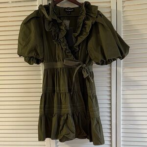 En Saison Olive Green Ruffle Dress